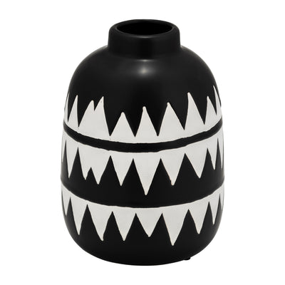 Ceramic 9" Tribal Flower Vase - Black and White|Vase à fleurs de 9 po en céramique à motif tribal - noir et blanc