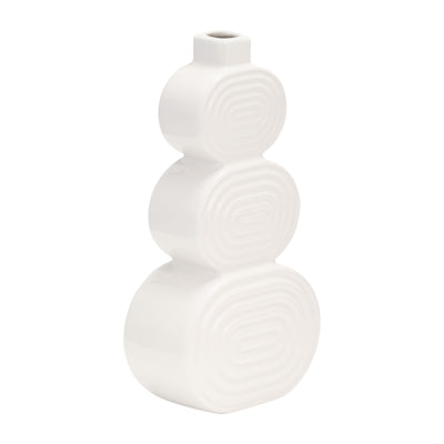 Ceramic 10" Stacked Circles Vase - White|Vase de 10 po en céramique avec cercles superposés - blanc