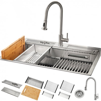 MultiSINK 33 in. Dual Mounted 3-Level Workstation Kitchen Sink, Faucet, Glass Rinser,Stainless Steel- D-WP30 Laundry Combo | Evier poste de travail MultiSINK 33 po, double pose, 3 niveaux, robinet, rince-verre, inox-D-WP30