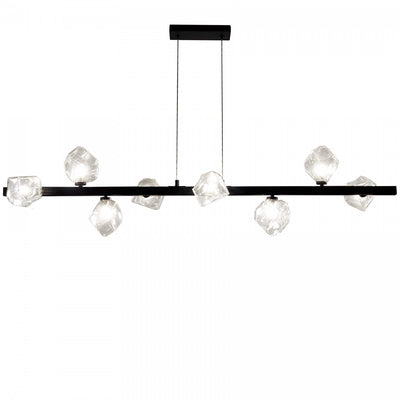 Dainolite Pearlene 8 Light Horizontal Pendant Matte Black Clear Glass Lamp|Luminaire suspendu horizontal Pearlene de Dainolite en verre transparent, avec fini noir mat et 8 ampoules