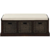 Leif Solid Wood And Rattan Baskets Storage Bench With Cushioned Seat - Espresso