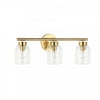 Dainolite Vienna 3 Light Incandescent Vanity Aged Brass Clear Ribbed Glass Lamp
