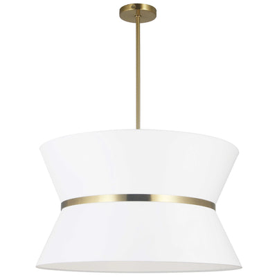 Dainolite Caterine 4 Light Pendant 24" Dia Aged Brass Finish Gold Ring/White Shade Lamp|Luminaire suspendu Caterine de Dainolite de 24 po de diamètre, avec abat-jour blanc, anneau argenté, fini laiton vieilli et 4 ampoules