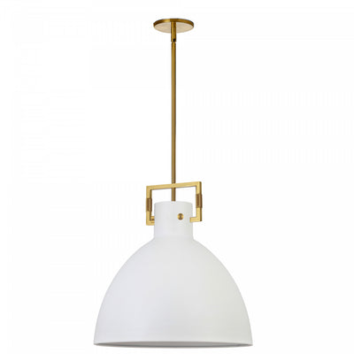 Dainolite Liberty 1 Light Pendant Aged Brass Matte White Metal Shade Lamp|Luminaire suspendu de Dainolite avec abat-jour en métal blanc mat, fini laiton vieilli et 1 ampoule incandescente