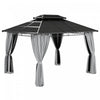 Outsunny 10' X 12' Outdoor Gazebo Canopy, Double roof Hardtop Gazebo With polycarbonate Roof, Steel Frame, Nettings and curtains, For garden, lawn, backyard and deck, Light Grey
