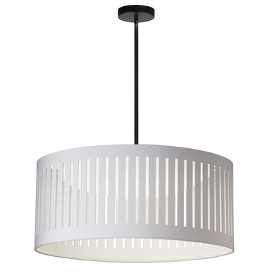 Dainolite Slit Drum LED Pendant 22w Matte Black White Shade Lamp|Luminaire suspendu de Dainolite avec abat-jour blanc à fentes, fini noir mat et ampoule à DEL de 22 W
