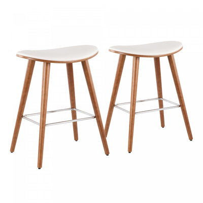 LumiSource Saddle White Faux Leather Mid-Century Modern Counter-Height Stool - Set of 2|Tabouret moderne du milieu du 20e siècle Saddle de hauteur comptoir en similicuir blanc - ensemble de 2