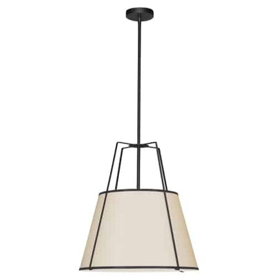 Dainolite Trapezoid 1 Light Pendant Black/Cream Shade White Fabric Diffuser Lamp|Luminaire suspendu Trapezoid de Dainolite avec abat-jour noir et crème qui diffuse la lumière, tissu blanc et 1 ampoule