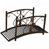Outsunny Garden Bridge 3.3', Floral Pond Bridge With Safety Railings Brown
