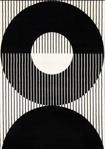 Forte Black White Stripes Contrasting Modern Area Rug - 7'9" x 10'6"|Carpette contrastante moderne Forte noire et blanche à motif de rayures - 7 pi 9 po x 10 pi 6 po