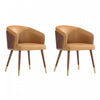 Reeva Modern Wood Vegan Leather Dining Chair in Camel - Set of 2