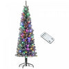 HOMCOM 6ft Pencil Artificial Christmas Tree w/ Remote, Flocked Xmas Tree