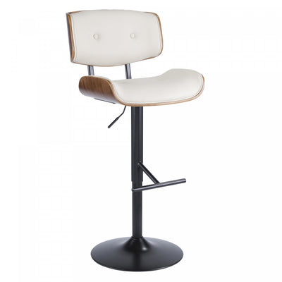 LumiSource Lombardi Faux Leather Mid-Century Modern Adjustable Barstool - Walnut/Cream|Tabouret bar réglable moderne du milieu du 20e siècle Lombardi en similicuir - noyer et crème