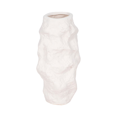Ceramic 11" Jagged Textured Vase - White|Vase de 11 po en céramique à texture irrégulière - blanc