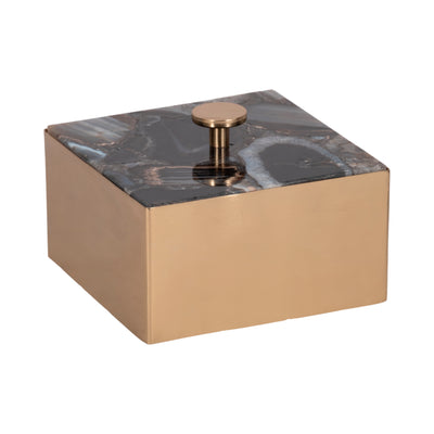 Metal 6" Trinket Box with Agate Lid - Gold and Black|Boîte à babioles de 6 po en métal avec couvercle en agate - dorée et noire