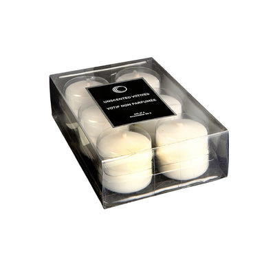 6 Pk Unscented Votives White - Set of 2 Candle|Paquet de 6 chandelles décoratives blanches non parfumées - ensemble de 2 paquets de chandelles