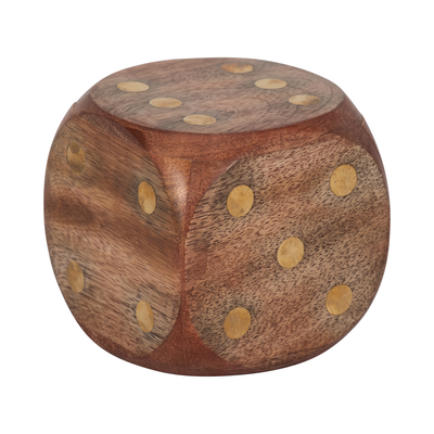 4” Antique Wood Dice – Brown | Dé antique de 4 po en bois - brun