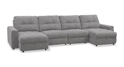 Scott Living Elevate Modular 4-Piece Chenille Fabric Power Sliding Sectional with Two Storage Chaises - Grey | Sofa sectionnel modulaire à coulissement électrique Elevate de Scott Living 4 pièces en chenille avec 2 fauteuils longs de rangement - gris