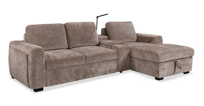 Sunset Linen-Look Fabric Right-Facing Sleeper Sectional with Storage and Built-In LED Lighting – Taupe | Sofa-lit sectionnel de droite Sunset en tissu d’apparence lin avec rangement et lampe à DEL intégrée - taupe