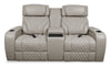 Elite 74\" Genuine Leather Massage Power Reclining Loveseat with Immersive Audio and Power Headrests - Putty
