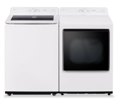 LG 5.6 Cu. Ft. Smart Top-Load Washer with EasyUnload™ and 7.3 Cu. Ft. Electric Dryer with AI Sensing | Laveuse intelligente à chargement par le haut LG 5,6 pi³ avec EasyUnload et sécheuse électrique LG 7,3 pi³ avec détection IA | LGTL8205