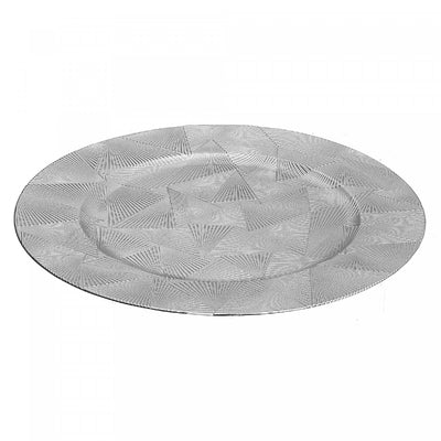 Charger Plate Trinity Silver 13" - Set of 6 Dinnerware|Assiette de présentation de 13 po argentée ornée de triangles - ensemble de 6