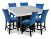 Cami 7pc Counter-Height Dining Set with Table & 6 Blue Chairs, Genuine Marble Top, 54\"W Square