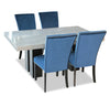 Cami 5pc Dining Set with Table & 4 Blue Chairs, Genuine Marble Top, 70\"W