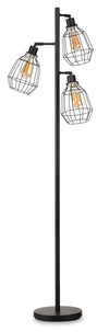 Jaxon 60\" Industrial Matte Black with Metal Wire 3-Light Floor Lamp