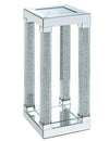 Berni 12\" Glam Mirror & Glass Top Chairside Table with Shelf - Silver Metal with Diamond Look Legs