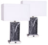 Pearl 24\" Black and White Marble 2-Piece Set, with Two Table Lamps and USB Charging