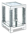 Berni 18\" Glam Mirror & Glass Top End Table with Shelf - Silver Metal with Diamond Look Legs