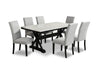 Verona 7pc Dining Set with Table & 6 Chairs, Culture Marbled Top, Trestle Base, 70\"W - White
