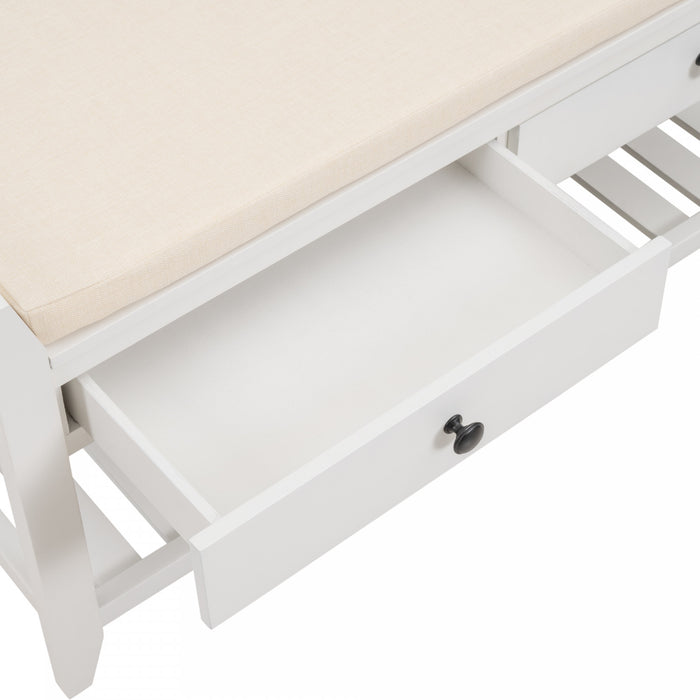 Stephanie Pine Wood Shoe Rack Bench With Cushioned Seat With Storage Drawers - White