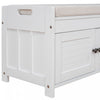 Olivia Pine Wood Storage Bench With 3-door Shoe Cabinet With Hidden Compartment - White | Banc De Rangement Olivia En Pin Avec Meuble A Chaussures 3 Portes Et Compartiment Cache, Blanc
