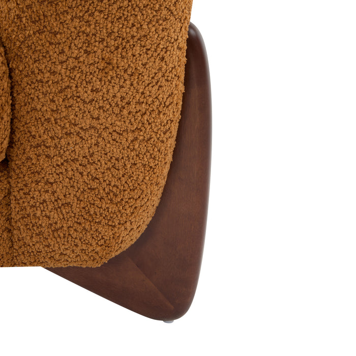 Tuxor Modern Upholstered Boucle Arm Chair with Tuxedo Design, Caramel, Walnut