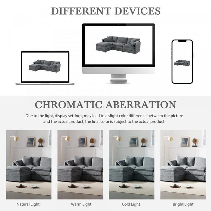 Nimbus 103 Inch Chenille Modular Sectional Sofa with Ottoman and Double Cushions, Dark Gray