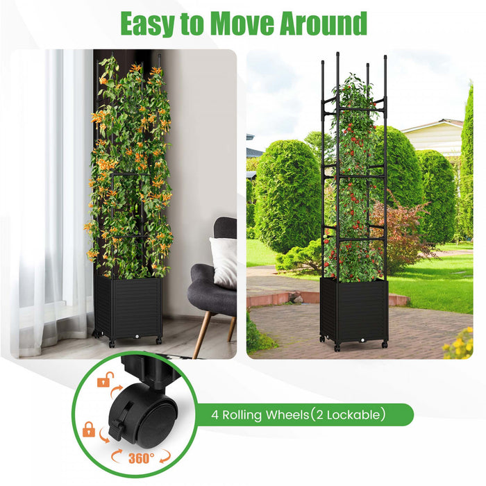 Costway 2 Pcs Raised Garden Bed With Trellis And Wheels Self-watering Planter Box With 3 Heights