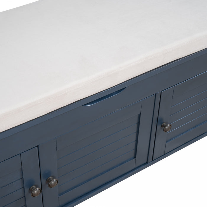 Olivia Pine Wood Storage Bench With 3-door Shoe Cabinet With Hidden Compartment - Antique Navy