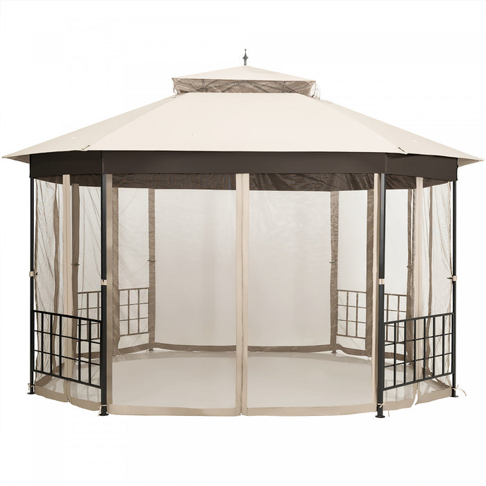 Costway 10'x12' Patio Gazebo Canopy Shelter Double Top Netting Sidewalls Beige