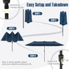 Costway 15.5 FT Extra-Large Patio Umbrella with LED Solar Lights & 12 Heavy-Duty Ribs Navy
