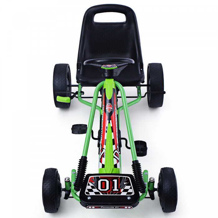 Costway Go Kart 4 Wheel Pedal Powered Kids Ride On Toy W/ Adjustable Seat Green