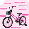 Costway 18" Kid's Bike With Training Wheels Adjustable Handlebar & Seat Handbrake Pink