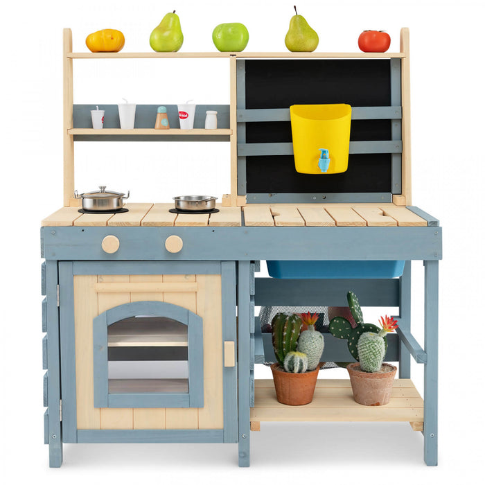 Costway 2-in-1 Outdoor Mud Kitchen With Faucet & Removable Sink Metal Baskets Storage Bag