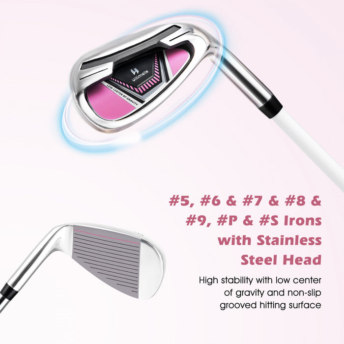 Ultimate Women's Complete Golf Club Set Golf Club Package Set With Rain Hood, Right Hand Pink