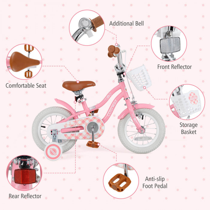Costway 12\" Kid's Bike For 3-4 Years Old Children Bicycle With Front Handbrake Red