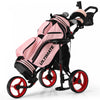 Goplus Folding 3 Wheels Golf Push Cart W/seat Scoreboard Adjustable Handle Red