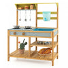 Costway Wooden Play Kitchen Set, Outdoor Kid's Mud Kitchen With Faucet & Water Box