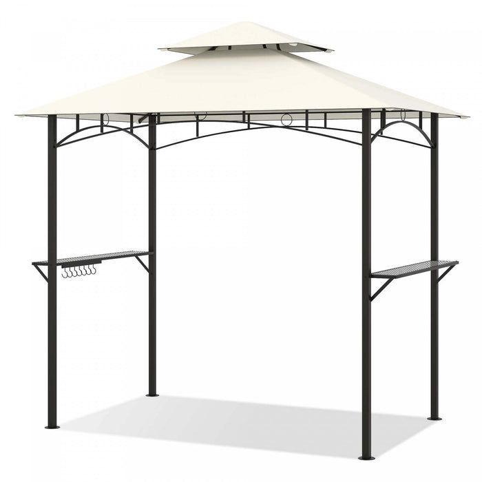 Costway 8' X 5' Grill Gazebo With 2 Shelves 7 Hooks Metal Frame Soft Top Beige