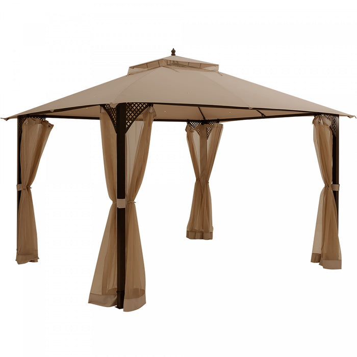 Costway 12' X 10' Outdoor Patio Gazebo Canopy Shelter Double Top Sidewalls Netting Brown